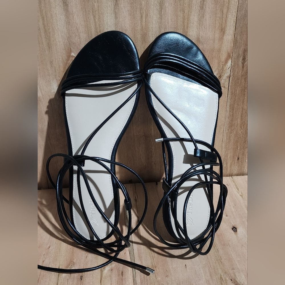 The Drop Samantha Flat Sleek Black Gladiator Sandals W/Cushioned Comfort Sz 10